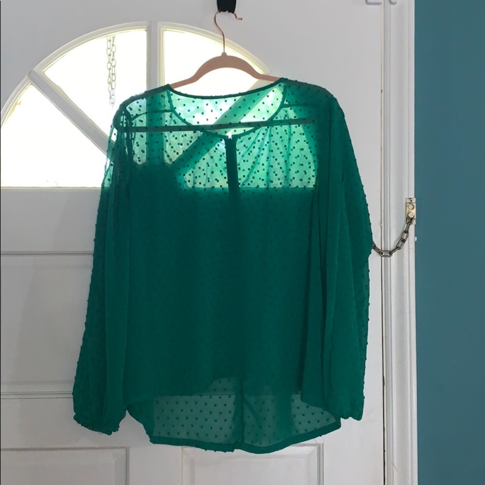 Green sheer blouse with dot detail